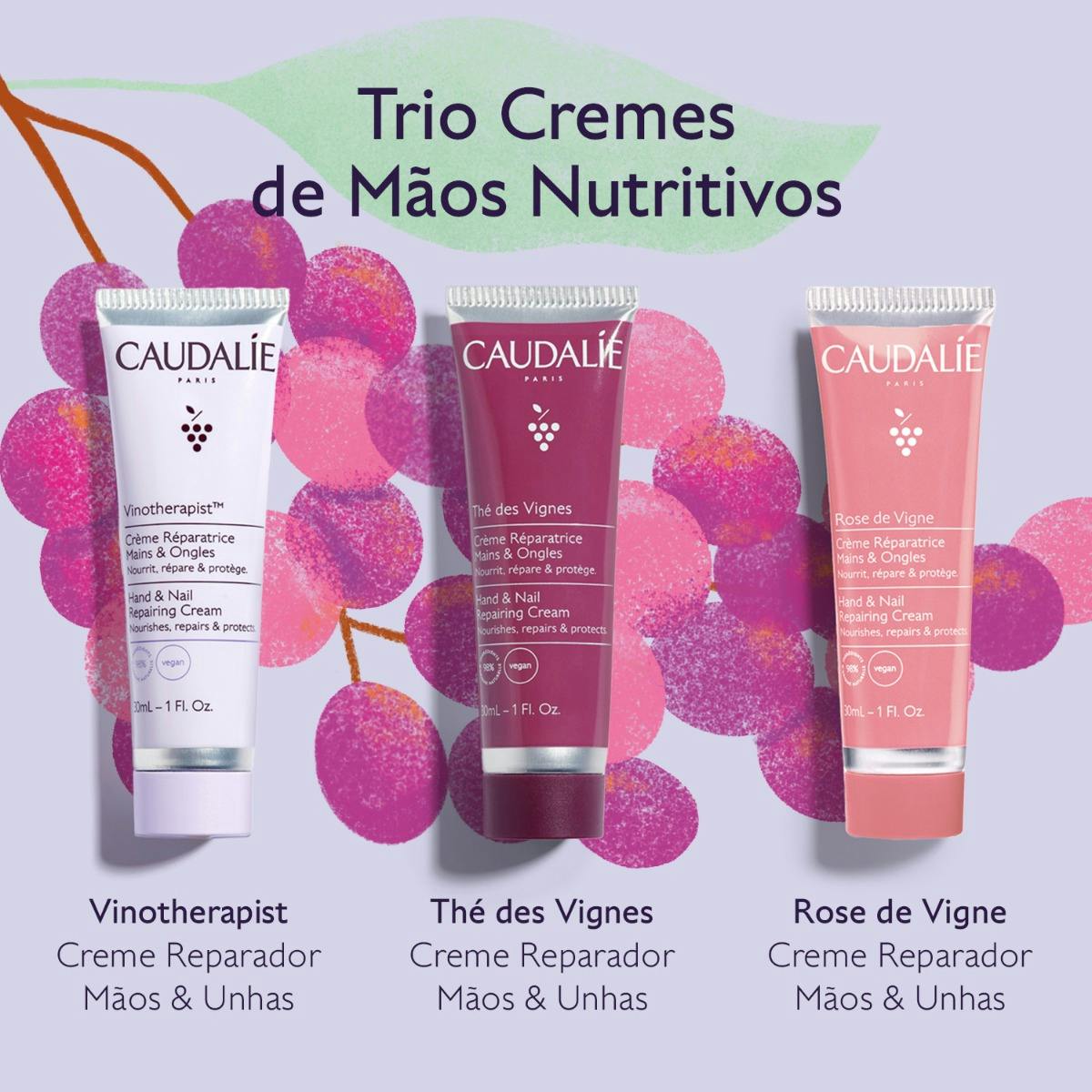 Trio Cremes Reparadores para Mãos e Unhas